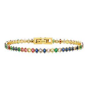 18K Gold Plated Rainbow CZ Tennis Bracelet – Colorful Gold Chain